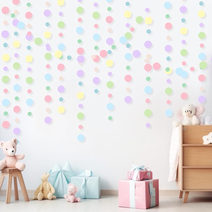 Outus 5 Pieces Colorful Circle Garland Banner Hanging Paper Dot Decorations - Image 4