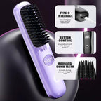 Cordless Hair Straightener Brush: Portable Rechargeable Heated Straightening Comb with LED Display & 3 Temperature Settings - Travel Hair Brush for Smooth Frizz-Free Styling (White)