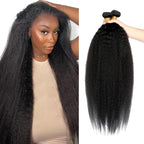 Bundles Human Hair Color 1B Kinky Straight Bundles 14 16 18 Inch Brazilian Virgin Remy Hair Extensions Niegmeag Double Weft Soft and Silky Natural Black Yaki Straight Bundle Hair Weave 300g