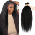 Kinky Straight Human Hair Bundles Natural Black Yaki Straight Bundles Hair Extensions 26 28 30 Inch Grade 8A Brazilian Virgin Remy Hair 3 Bundles Double Weft Real Color 1B Hair Weave