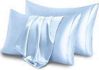 Aormenzy Satin Pillow Cases for Women Queen Size Set of 2, Baby Blue Satin Pillowcase for Hair with Envelope Closure Silky Pillow Covers Wrinkle, Fade Resistant (20x30 Inches)