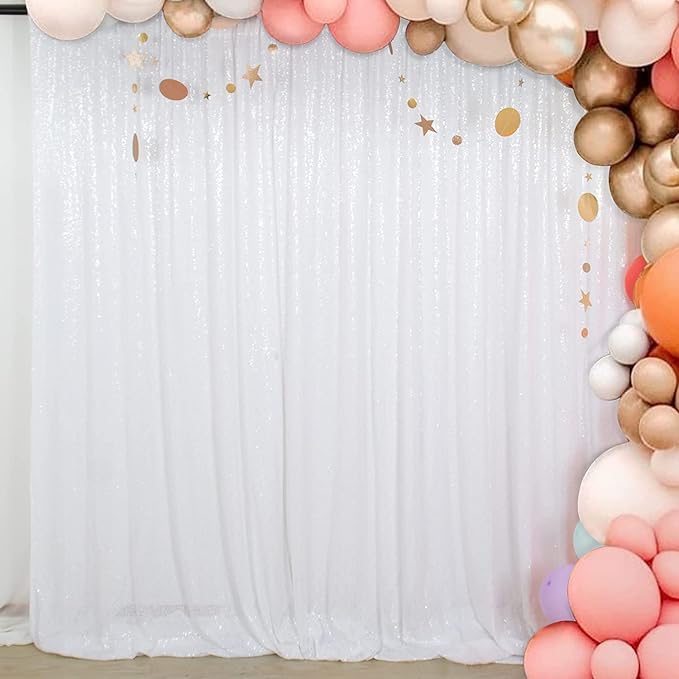 Poise3EHome 8FT x 8FT White Sequin Photography Backdrop Curtain - Image 3