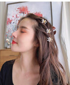 Mini Pearl Hair Barrettes for Women Girls, 10pcs Sweet Artificial Pearl Hair Clips, Flower Pins Clips for Party Wedding Daily