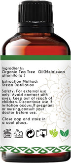 Organic Tea Tree Oil for Skin, Hair, Face, Scalp, Nails, 100% Pure Australian Tea Tree Essential Oil for Room Linen Spray, Diffuser -1 Oz