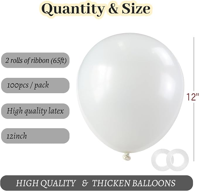 ASIYUHY White Balloons 100 Pack 12 Inch White Latex Party Balloons - Image 3