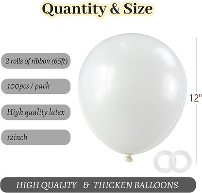ASIYUHY White Balloons 100 Pack 12 Inch White Latex Party Balloons - Image 3
