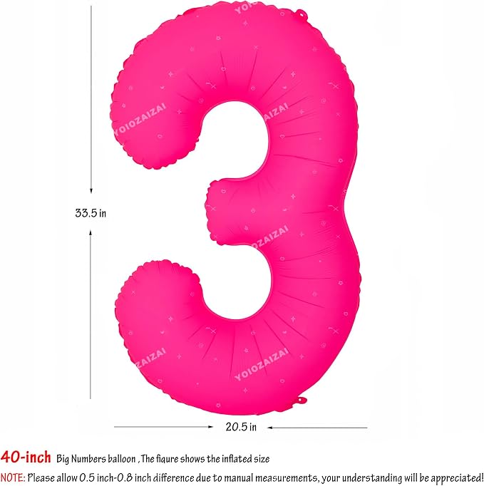 40IN Fluorescent Pink Number 3 Balloons Glow In The Dark Pink Balloon | - Image 2