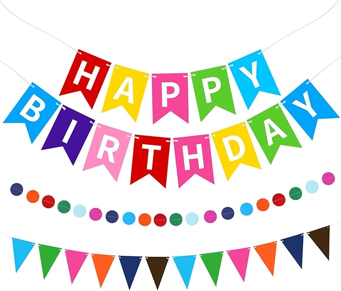 Colorful Happy Birthday Banner, Happy Birthday Decorations Hanging Birthday by Unknown