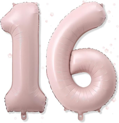 40 Inch 16 Balloon Number, Large Pastel Blush Baby Pink Foil Number 16 Balloons by Froova