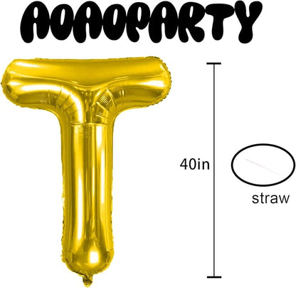 Letter Balloons Gold 40 Inch T Large Giant Big Foil Mylar Balloon | - Image 3