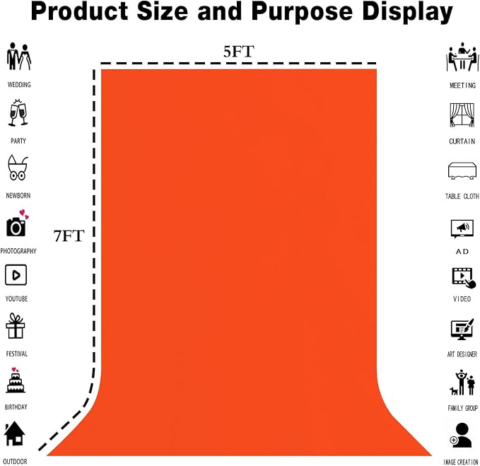 Orange Photography Backdrop for Photoshoot, Fabric 5x7ft | Polyester Studio - Image 3