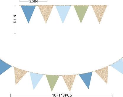 Champagne Gold Dusty Blue Sage Green Pennant Banner Flag Olive Green Blue - Image 2