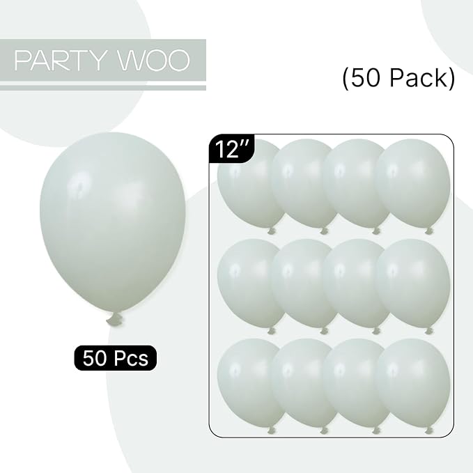 PartyWoo Dusty Green Balloons 50pcs Sage Olive Eucalyptus Green Boho Color | 12 - Image 6