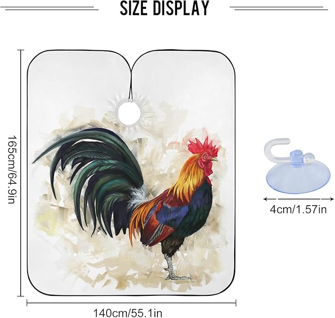 ALAZA Rooster in Vintage Style Barber Cape for Men Women, Waterproof Haircut Apron Beard Shaving Bib Hair Cutting Cloth 55 x 65 Inch