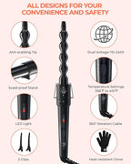 7 in 1 Curling Wand Set: Ohuhu Curling Iron Wand 7Pcs 0.35 to 1.25 Inch Interchangeable Ceramic Barrel Heat Protective Glove 2 Clips Dual Voltage Hair Curler Girl Women Mother Christmas Gift Black