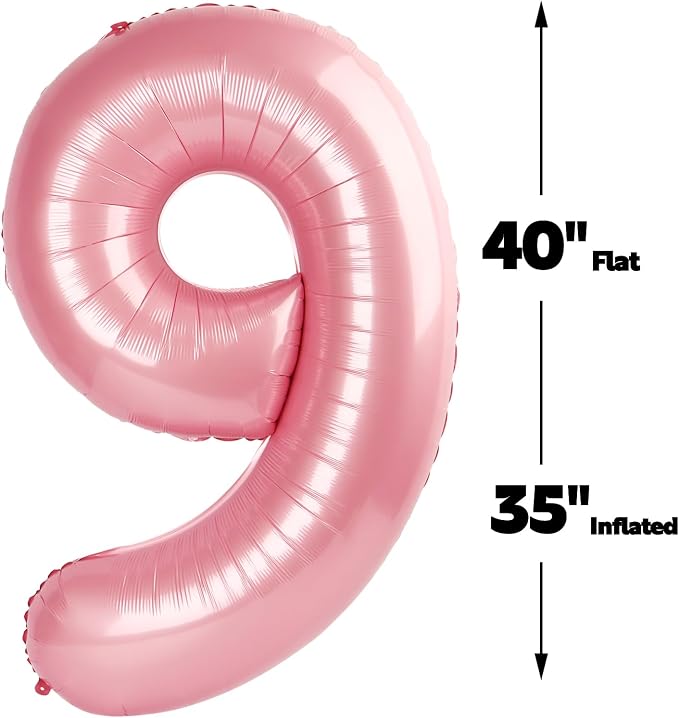 Pearl Pink Number 9 Balloon 40 inch, 9th Birthday Party Balloons Decorations | - Image 2