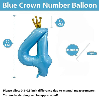 Blue Number 4 Balloon with Crown, 40 inch Blue Number Balloon 4th Birthday - Image 2