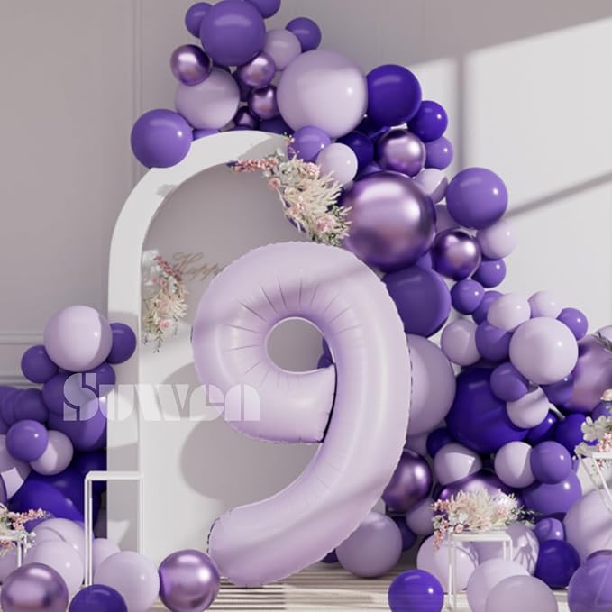 SUWEN 40 Inch Light Purple Lavender Big 9 Balloon Number Foil Helium 0-9 | 9th - Image 4