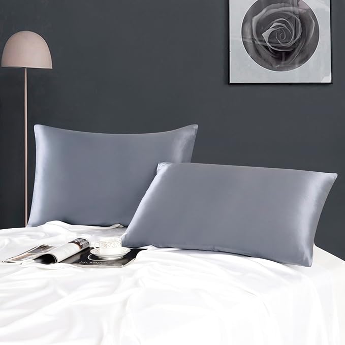ZIMASILK 100% Pure Mulberry Silk Pillowcase for Hair and Skin Health,Soft and Smooth,Both Sides Premium Grade 6A Silk,600 Thread Count,with Hidden Zipper,1pc(Standard 20''x26'',Slate Blue)