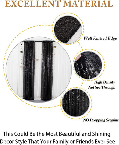 ShinyBeauty Sequin Curtains 2 Panels Black 2FTx8FT Sequin Photo Backdrop Black - Image 5