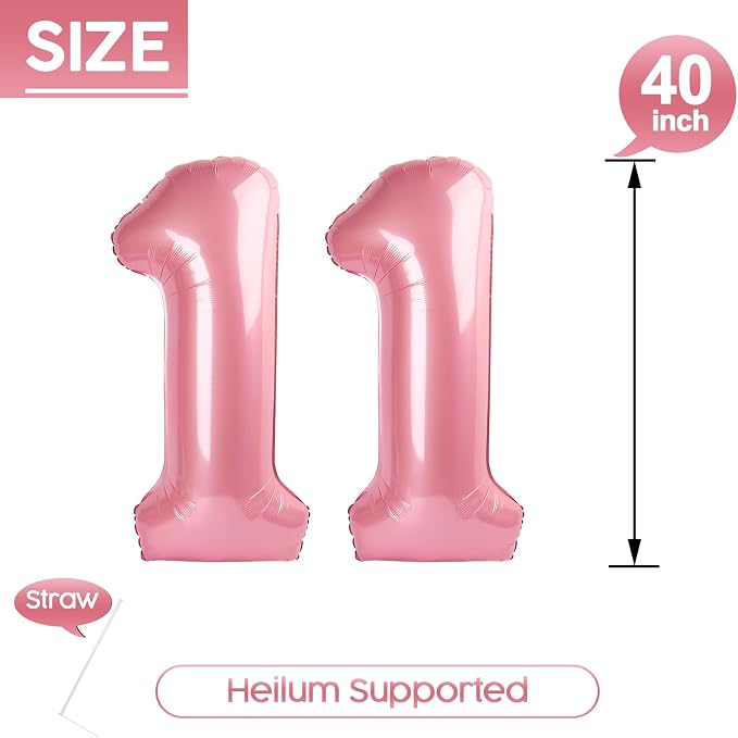 11 Balloon - Pastel Pink Birthday Number Balloons, 40 Inch Decorations | Pastel - Image 5