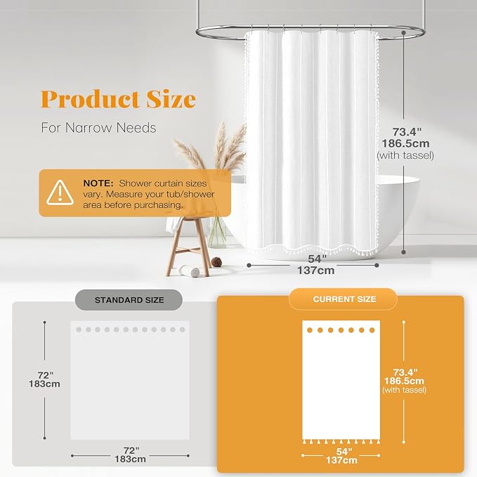 54 x 72 Boho Famrhouse Linen Heavy Duty Cloth Shower Curtain, 330GSM Linen Blend - Image 3