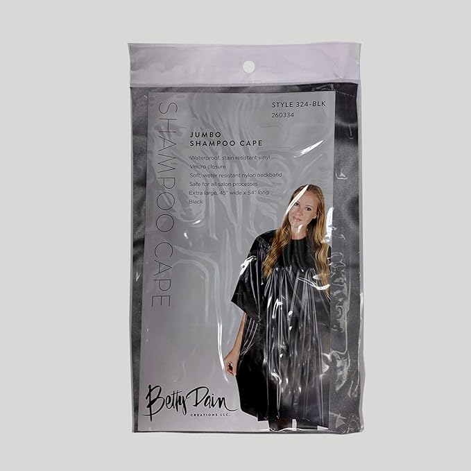 Betty Dain Jumbo Shampoo Cape, 45" W x 54" L, Waterproof & Stain-resistant Vinyl, Touch-and-close Fastener, Machine Washable