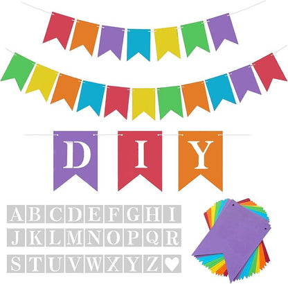 DIY Rainbow Banner Set Include 26 Letters Stencil, Make Your Own Banner by YUNSHANGMO