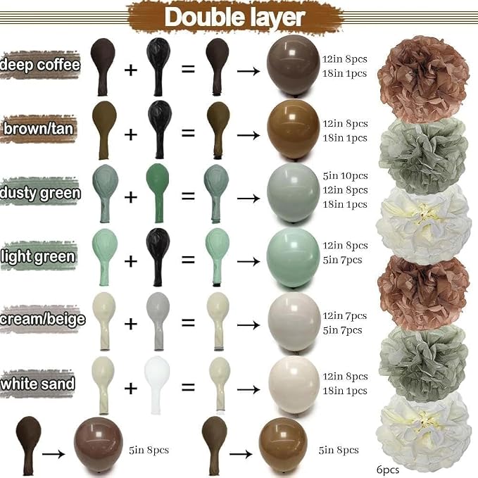 Green Brown Balloon Arch Double Stuffed Dusty Sage Green Brown Neutral Nude - Image 4