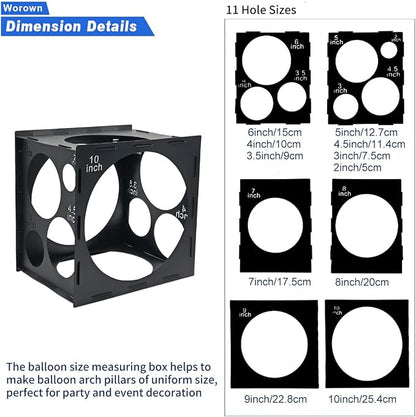Worown 11 Holes Collapsible Black Plastic Balloon Sizer Box, Balloons Sizer Cube - Image 2
