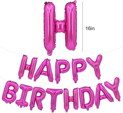 TONIFUL Hot Pink Happy Birthday Balloons Banner, 16 Inch Mylar Foil Letters - Image 2
