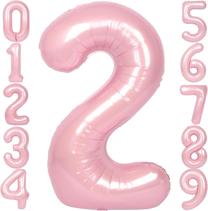 SUWEN 40 Inch Pink Large 2 Number Balloons Big Foil Helium Number Balloons 0-9 by SUWEN