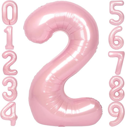 SUWEN 40 Inch Pink Large 2 Number Balloons Big Foil Helium Number Balloons 0-9 by SUWEN