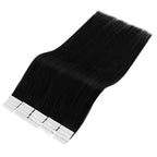 Full Shine 18Inch Black Virgin Tape in Hair Extensions Remy Tape in Human Hair Extensions Color 1 Black 25 Gram Seamless Unprocessed Skin Weft 10Pcs for Women