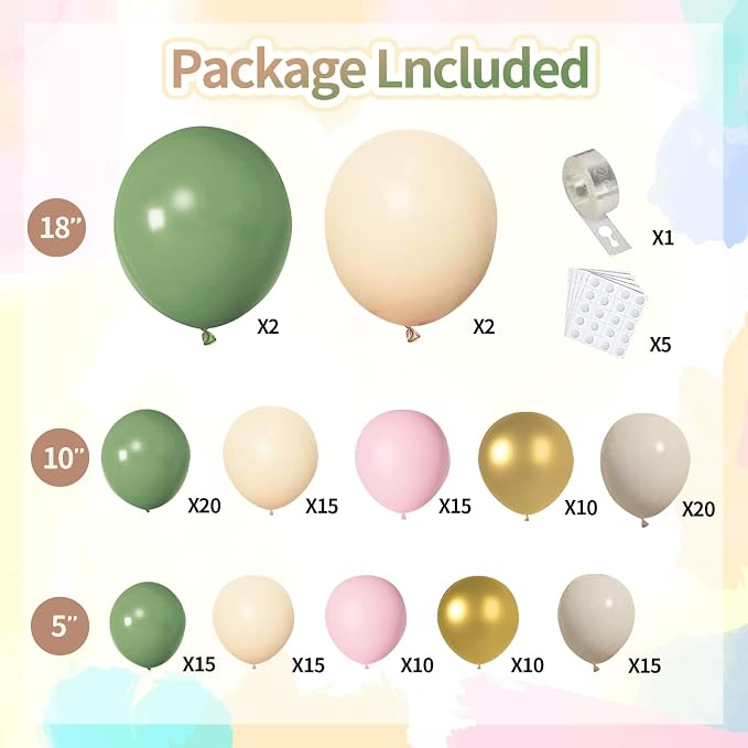 Sage Green Pink Balloon Arch Kit, Olive Green Light Pink Nude Sand White Gold - Image 2
