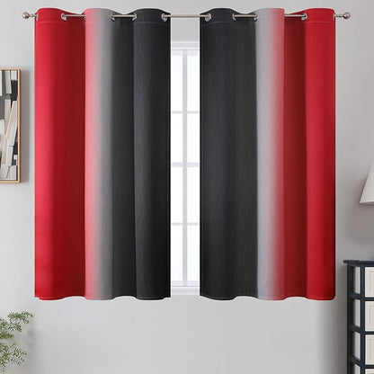 Ombre Red and Black Curtains 45 Inch Length 2 Panels, 100% Blackout Curtains - Image 2