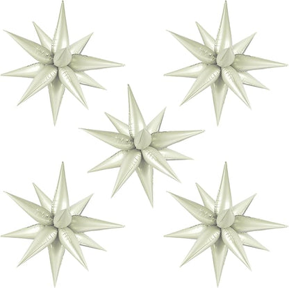 60 PCS Cream Star Balloons, 12 Point Spike Explosion Star Foil Balloons by Moukiween