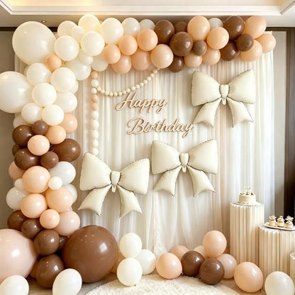 Cream Bow Foil Balloons 38 Inch, Large Beige White Bow Shaped Mylar Balloons - Image 6