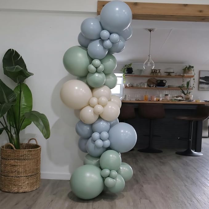Sage Green Dusty Blue Balloons Arch Kit - Image 3