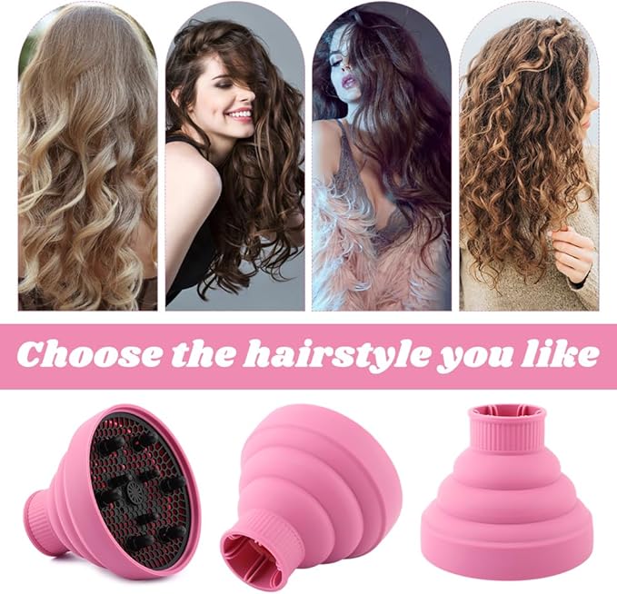 Universal Foldable Hair Dryer Diffuser, Travel Hair Dryer Diffuser Attachment with Comb, Portable Hairs Diffusers Blow Dryers Attachment for Natural Thick Hairs(Color:Pink)