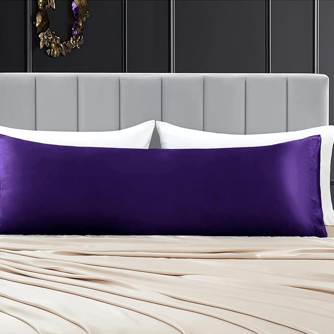 Aormenzy Satin Body Pillow Cover Set of 2, 20x54 Inches Purple Body Pillow Case for Adults, Silky Soft & Cooling Body Pillow Pillowcase with Envelope Closure