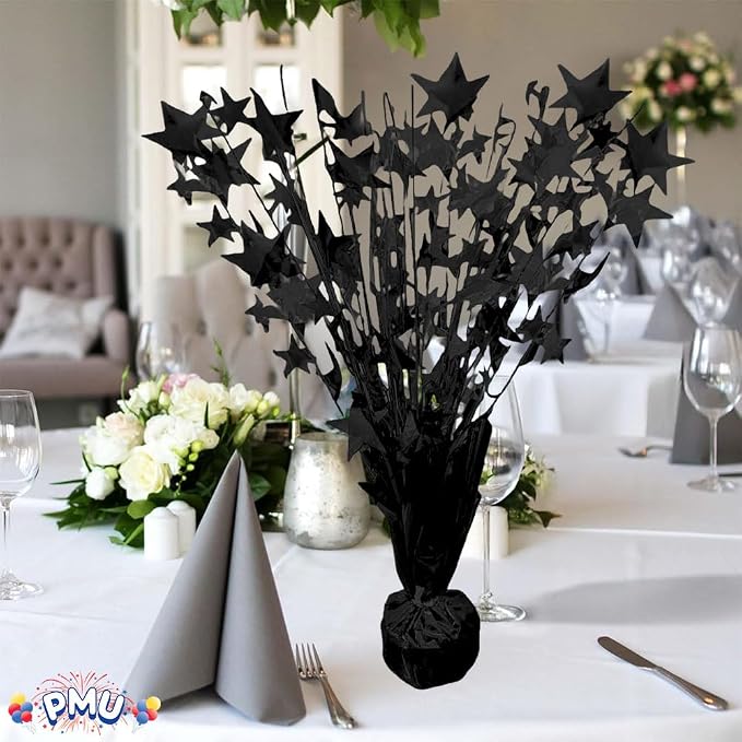 PMU 6 Pack Bursting Star Metallic Foil Spray Centerpiece- Metallic Black - Image 5