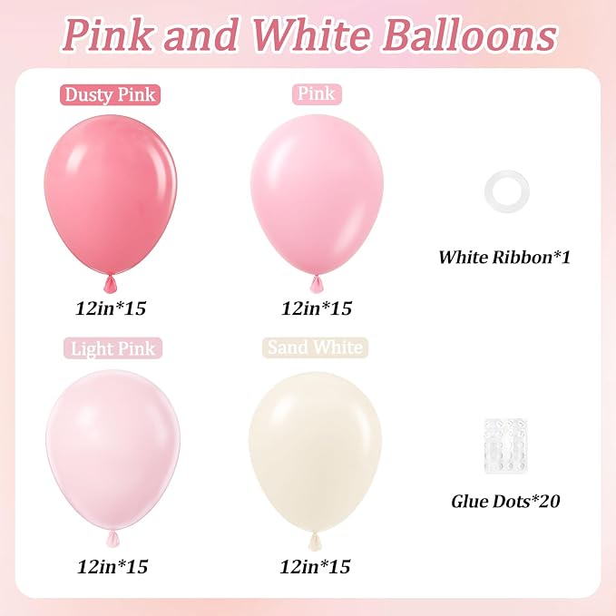 60pcs Pink and White Balloons 12inch - Image 2