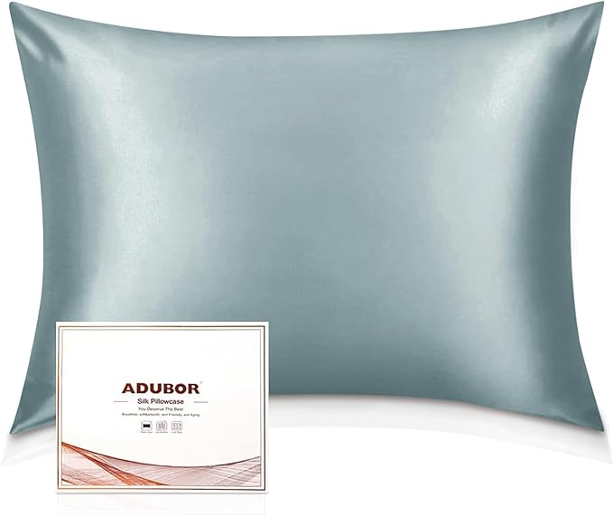Adubor 100% Silk Pillowcase - Mulberry Silk Pillow Cases, 23 Momme 6A Grade Fibers, Silk Pillow Case for Hair and Skin Health, with Hidden Zipper (Standard 20''×26'', Lake Blue, 1PC)