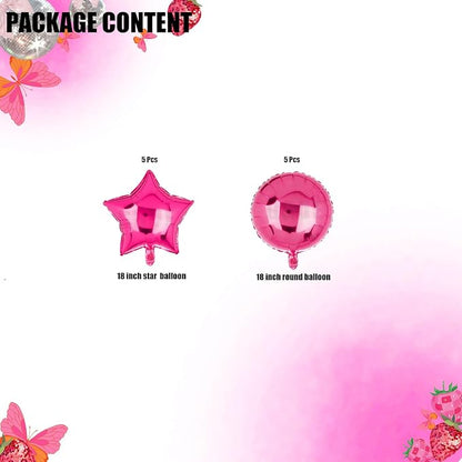 Hot Pink Round Balloons Star Balloon Let's Go Girls Pink Themed Party 10Pcs | - Image 2