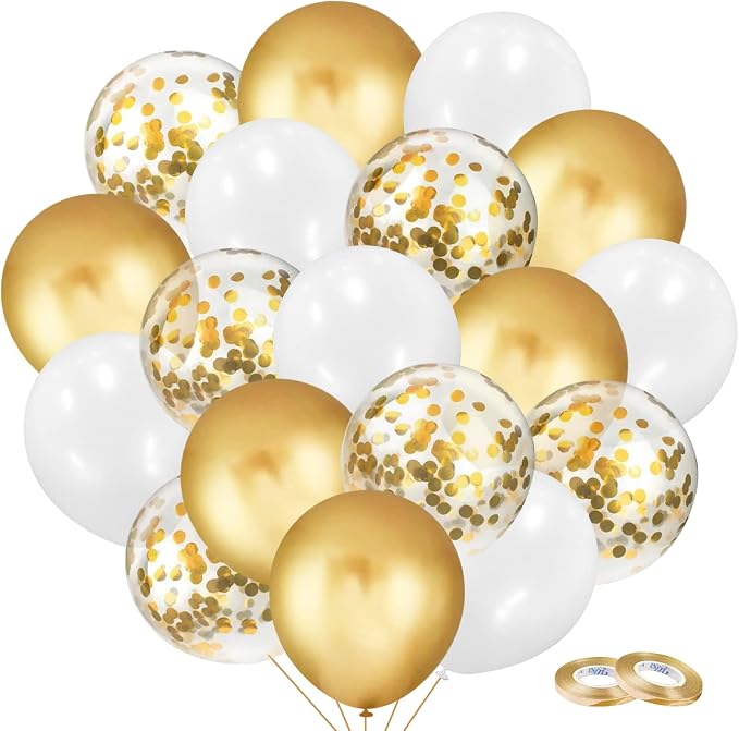 90Pcs White and Gold Balloons Set, 12Inch Gold Balloons | Gold and White by Mobacurty