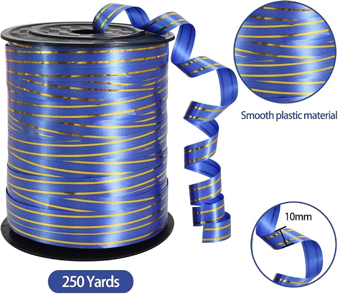 TONIFUL Curling Ribbon-Blue Gold Balloon Curling Ribbons-250 Yards Balloon - Image 2
