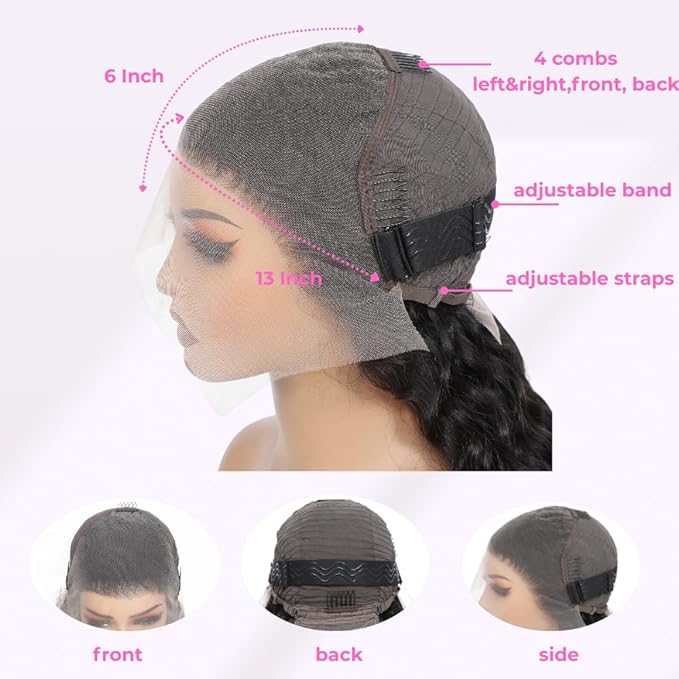 28 Inch Water Wave 13x6 HD Lace Front Wigs Human Hair Pre Plucked 200 Density Deep Part Curly Wig for Women Water Wave Frontal Wigs Human Hair
