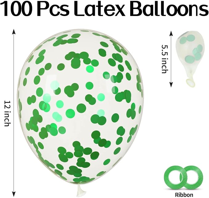 100pcs Green Confetti Balloons 12 Inch Clear Latex Balloon - Image 2