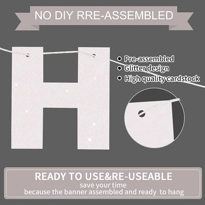 BEISHIDA Pre-Strung Glitter White Happy Birthday Banner Party Sign Decor | NO - Image 3